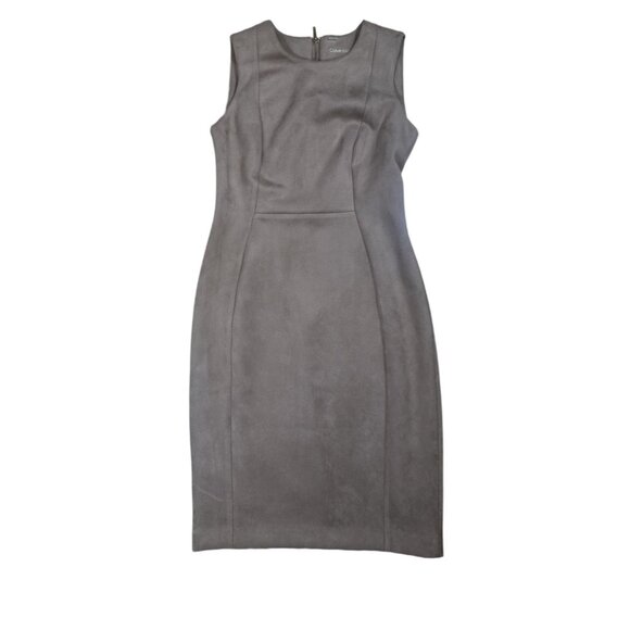 Calvin Klein Faux Suede Sleeveless Midi Sheath Dress Tan Size 6 - Picture 3 of 5